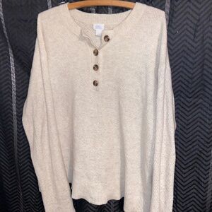 Stars Above Beige V-Neck Sweater with Buttons